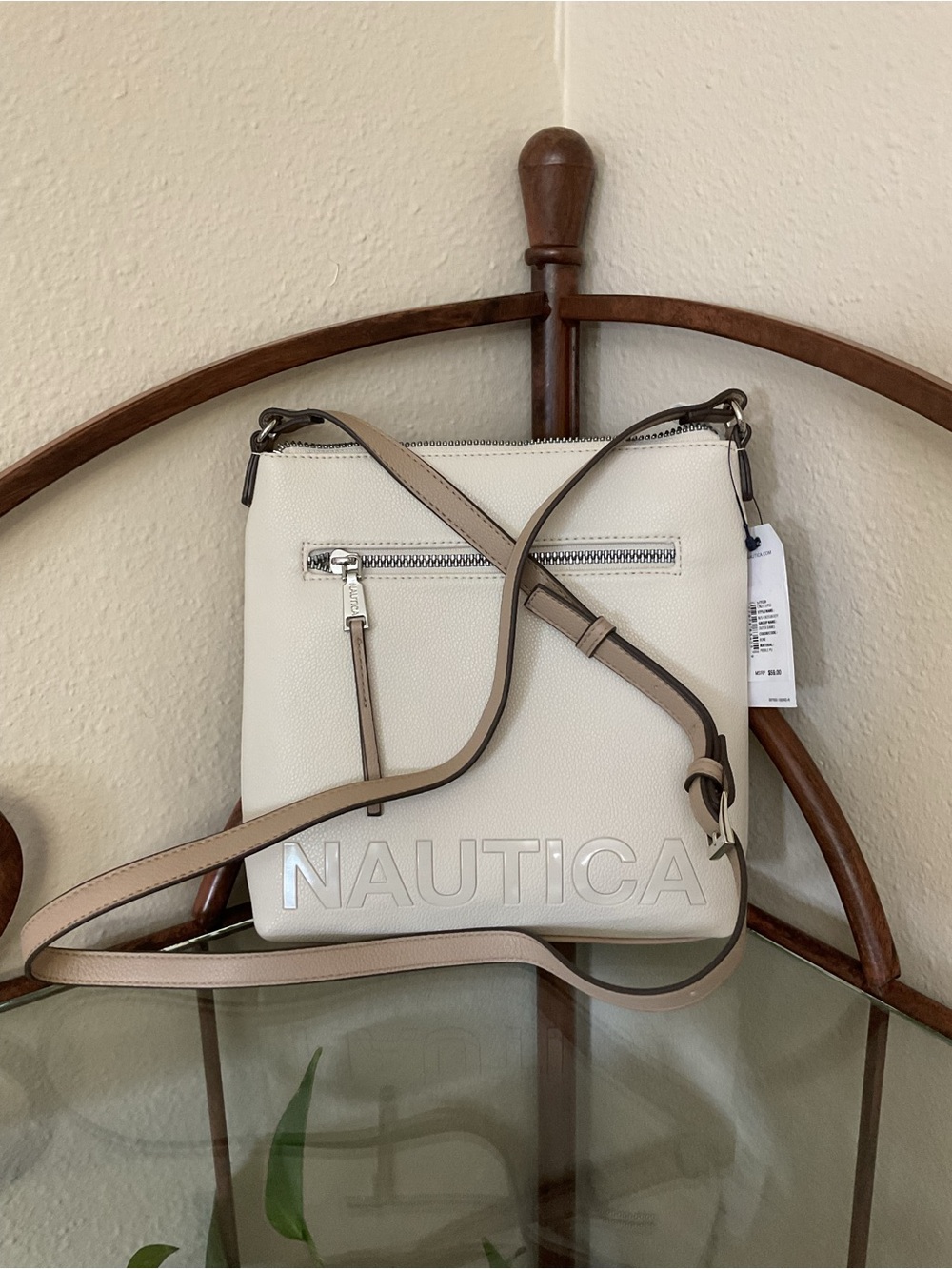 Nautica Pebbled Cream and Tan Crossbody Bag